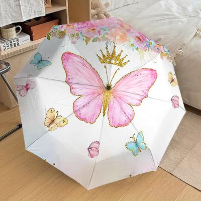 1pc Butterfly Crown Pattern Umbrella  Automatic Opening and Closing Umbrella, High Quality Umbrella, Ideal Gift for Her 266