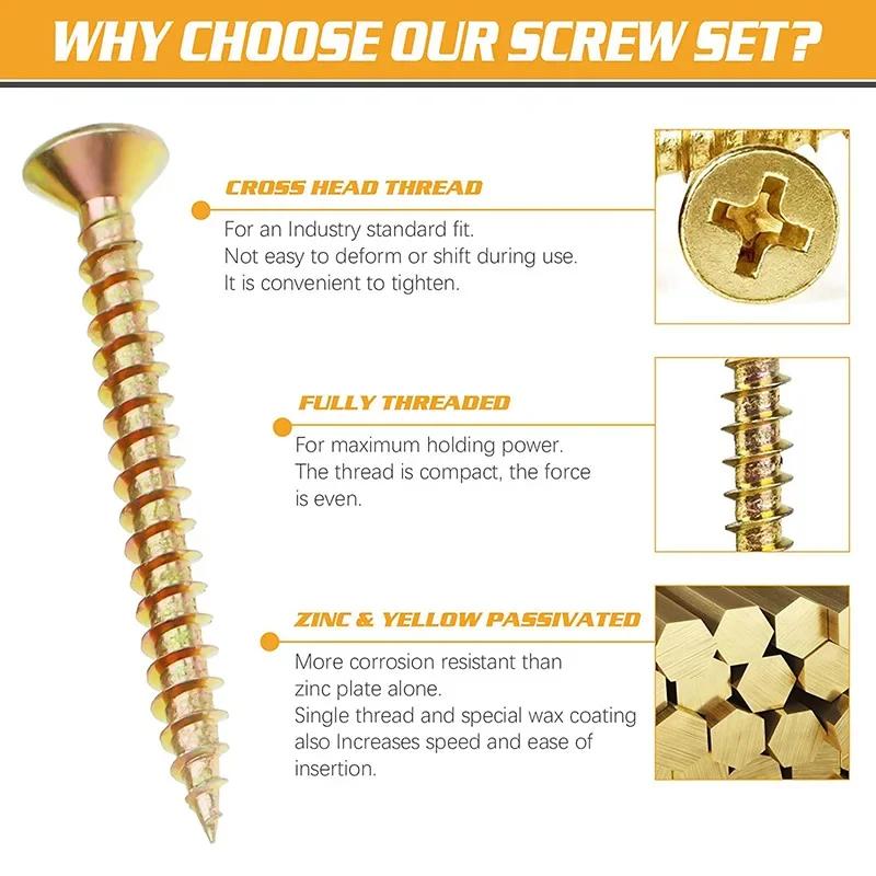 345pcs Self-Tapping Screws Kit - M3/M4 Phillips & Countersunk Head for Woodworking & Fiberboard