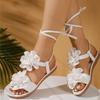 Comemore Summer New Flat Bottom Cross Strap Sandals for Women Large Size Bohemian Style Flowers Casual Beach Sandales Femmes