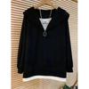 Large size women's clothing, foreign style fake two-piece long-sleeved T-shirt for women's spring and autumn new fat mm loose and thin belly-covering 
