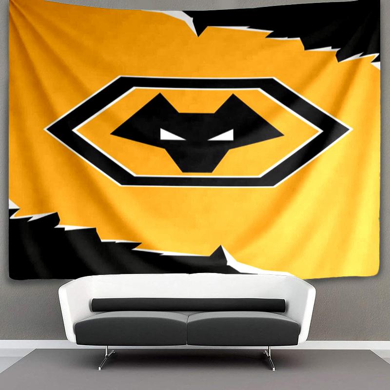 Wolves Football Club Emblem Printed Tapestry, Fabric Tapestry Wall Hanging Decoration for Bedroom, Living Room, Dorm Room Home Party Fan Gifts