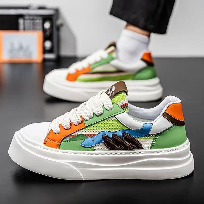 Fashion 2025 Men Color Lace-up Skateboard Shoes Summer New Breathable Thick Soled Casual Shoes Outdoor Comfortable Soft Walking Footwear