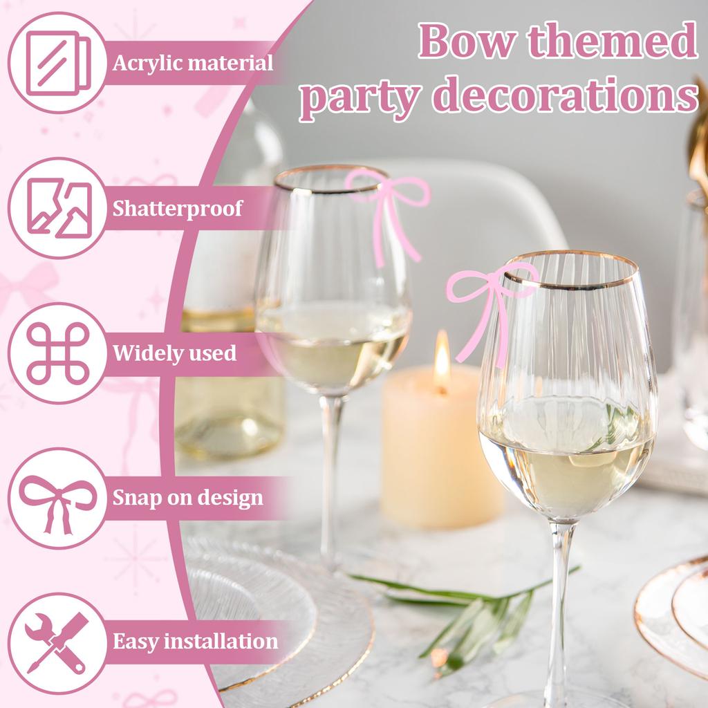 72Pcs Bows Drink Tags Bow Drink Tag Charm Engagement Party Goblet Glass Accessories Anniversary Decoration Birthday Party Gifts