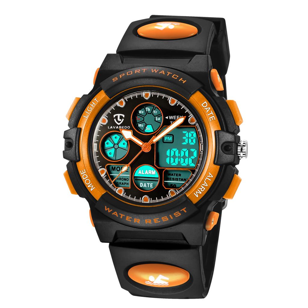 Watch Boys Sports Watch Outdoor Multifunctional Waterproof Alert Date Day Display Dual Time LED Analog Display Girls Boys Digital Watch Children's