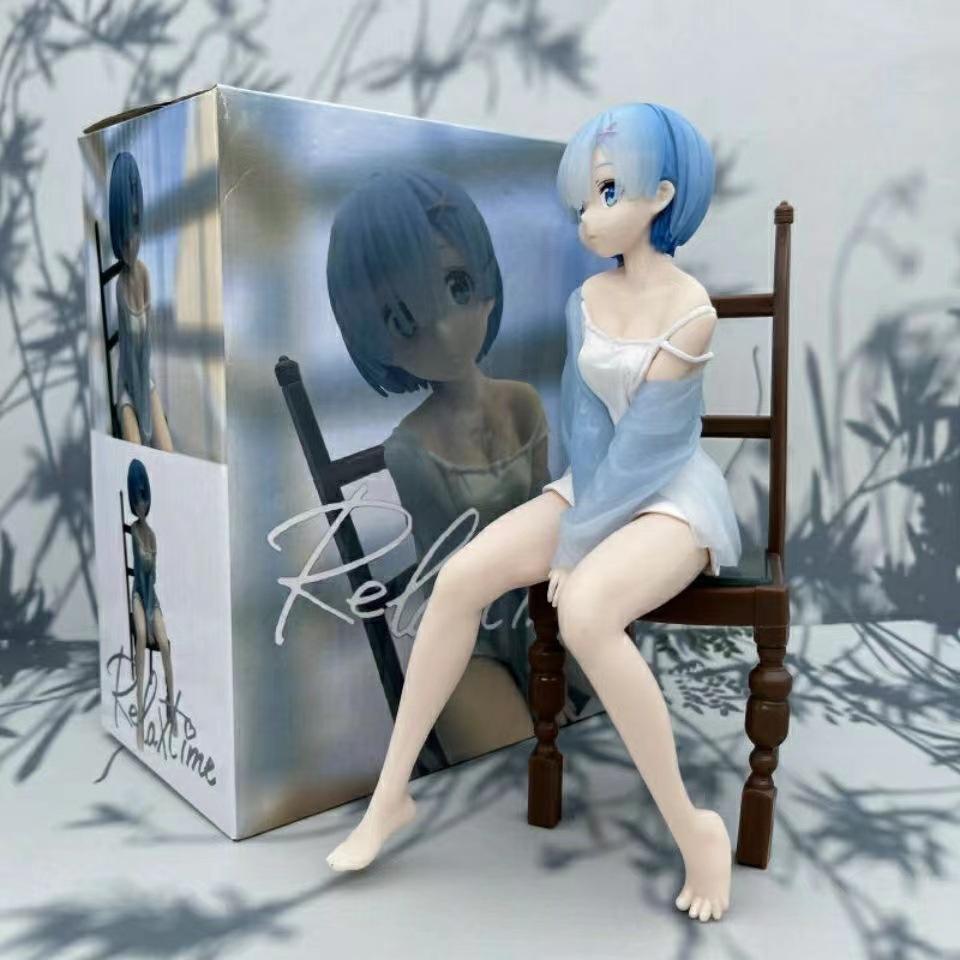 20CM Anime Figure Re:Zero kara Hajimeru Isekai Seikatsu Rem Ram Pajamas Sitting Chair Cute Model PVC Doll Toys Ornaments