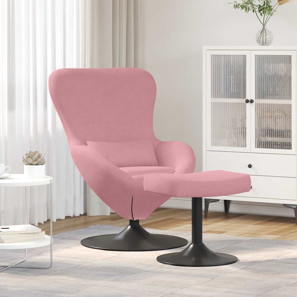 Egg Chair with Footstool Pink Velvet