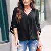 Fashion Women's V-Neck Lace Half Sleeve Casual Solid Hollow Out Tops Blouse