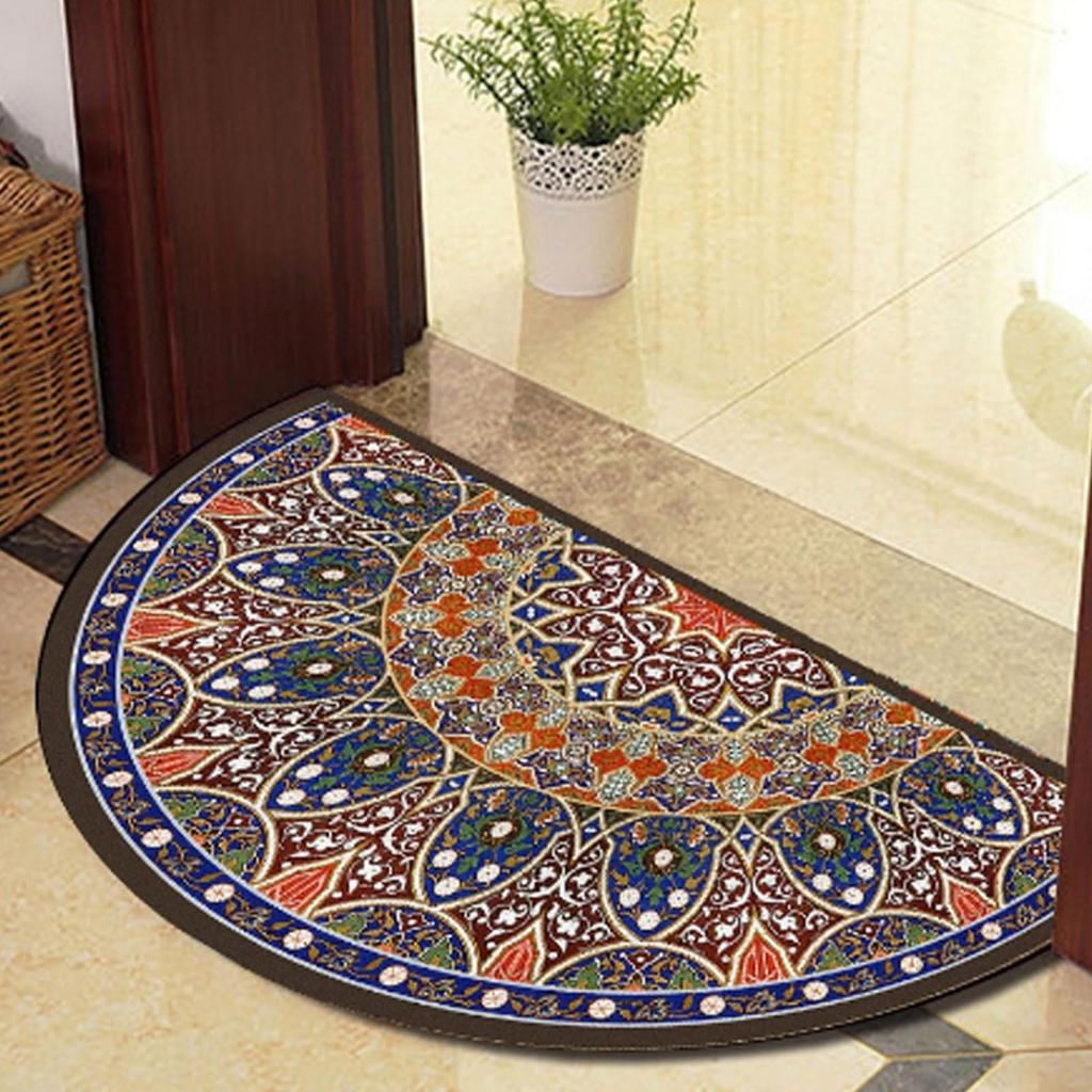 Semi Circle Welcome Half Moon Kitchen Rugs Inside Doormat Indoor Non Slip Washable Blue Circle Outdoor Rug For Home Decor