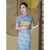 New Chinese cheongsam 1011 new temperament improved blue summer simple and elegant long slim dress