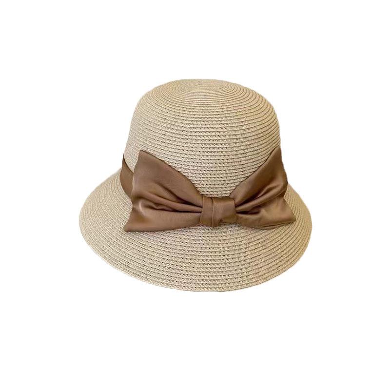 Travel version sun hat women's spring and summer new woven straw hat French elegant sunshade basin hat bucket hat