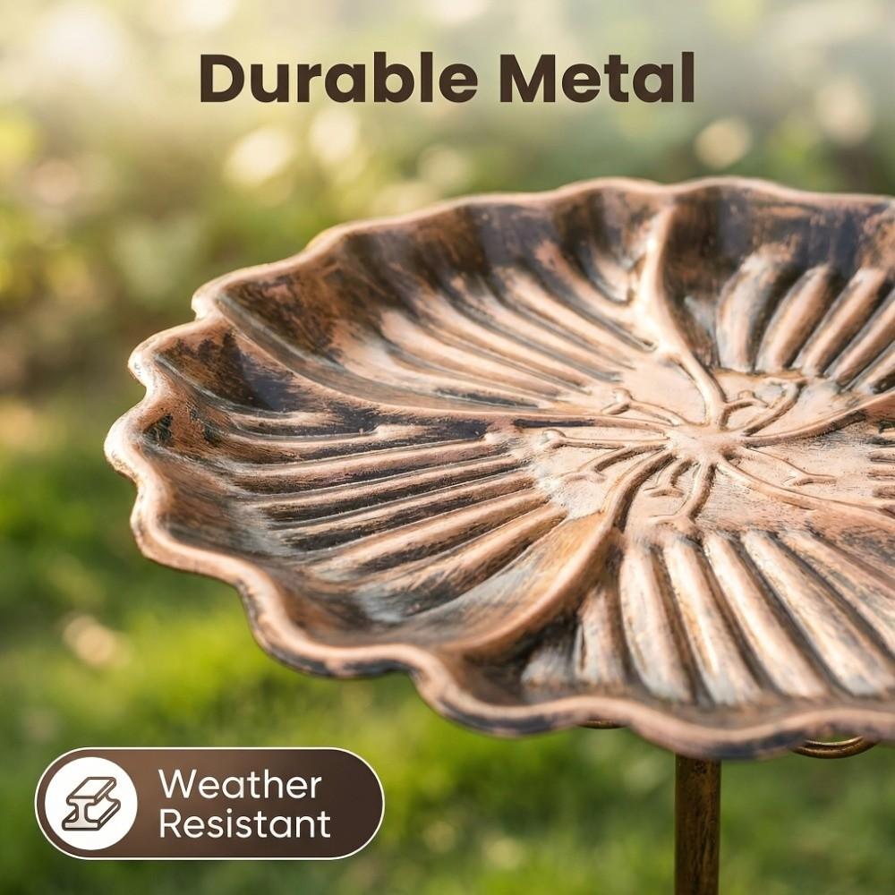 Retro Freestanding Birdbath 5-Pronged Base Standing Bird Bath Multi-functional Food Dispenser Yard