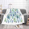Blue And Green Watercolor Foliage Fashion Soft Warm Flannel Blanket Watercolor Foliage Leaves Fern Plants Blue Green
