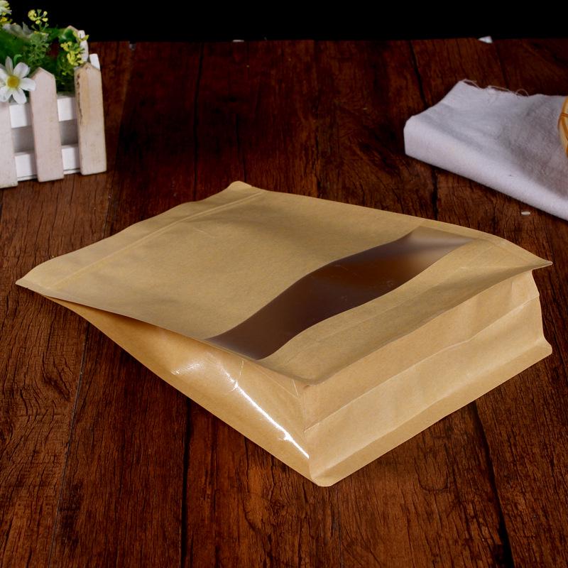 Frosted Kraft Paper Stand-Up Bag with Window for Dog Food and Dried Fruit Packaging