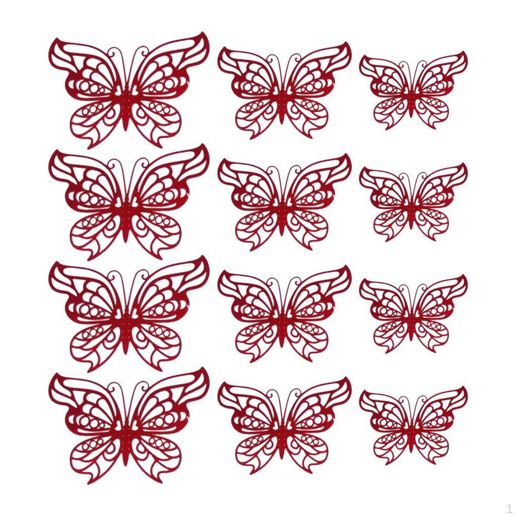 12 Count 3D Hollow Butterfly Wall Stickers for Event Decoration in Multiple Sizes