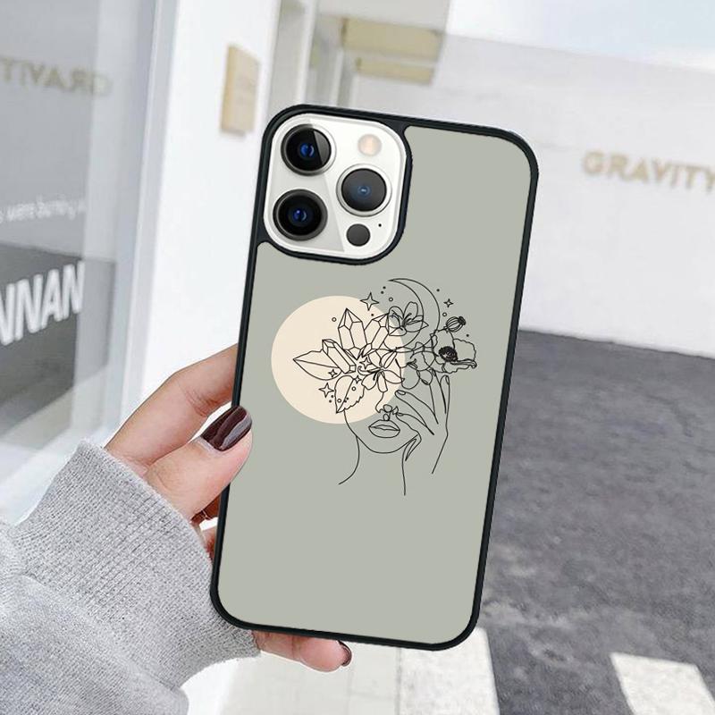 Line Art Sketch Flower Girl Phone Case For iPhone 17 Air 15 16 Cover  11 13 14 Pro Max 12 Plus Max Fundas