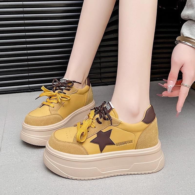 

Women s Retro Thick Bottom Casual Sneakers Spring 2025 Fashionable Versatile Large Head Genuine Leather Cross Tie Korean Style 39 жёлтый