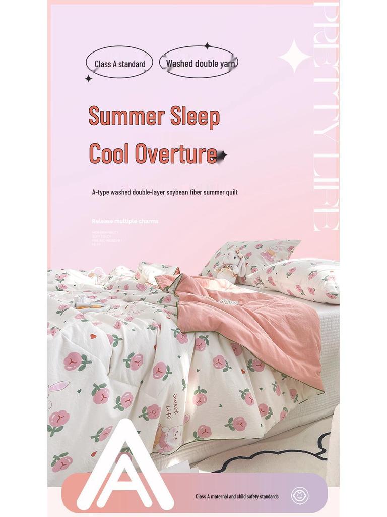 Letní prošívaná přikrývka z dvojité gázy - Bavlněná třída A, praná, pro koleje a klimatizované místnosti