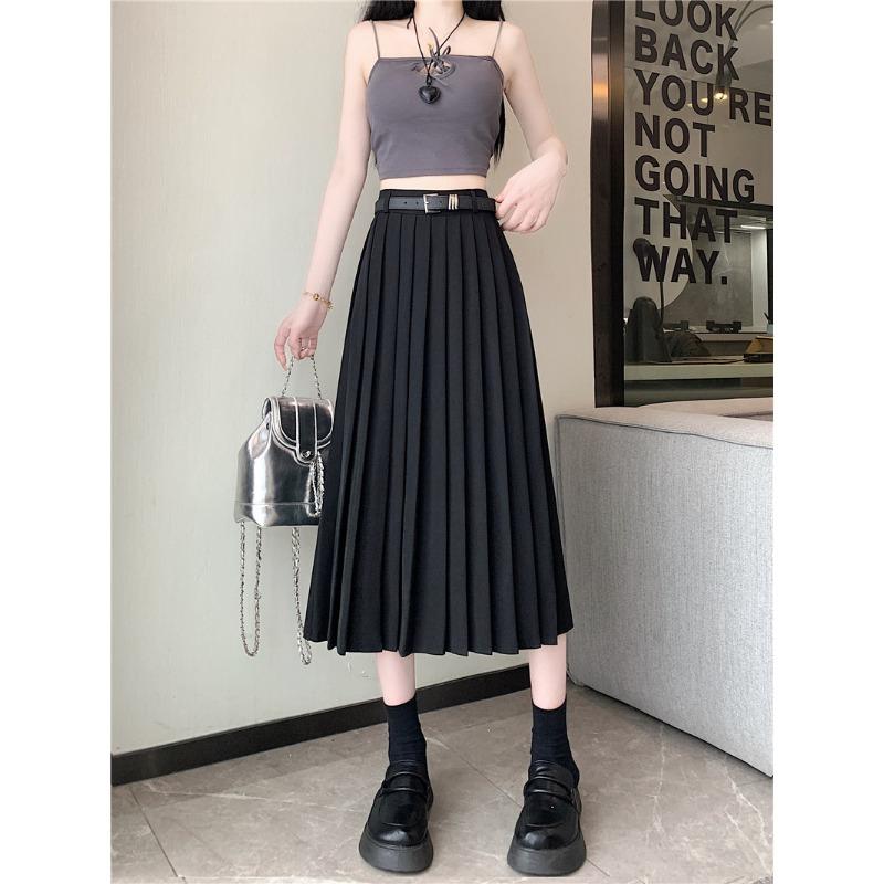 DX~~Spring New High Waist Pleated Half Skirt Women's Slim Mid Length A-line Suit Dress