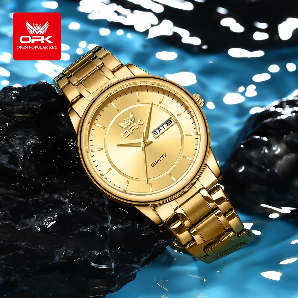 OPK 6022 Men's Luxury Watch Original Dual Calendar Stainless Steel Waterproof Business High Quality Man Quartz Wristwatch