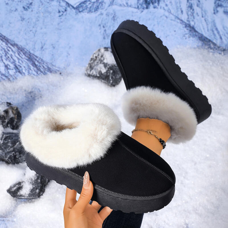 Fashion Thick Bottom Furry Snow Boots Women 2025 Winter Soft Chunky Platform Fluffy Fur Ankle Boots Warm Short Plush Suede Casual Shoes