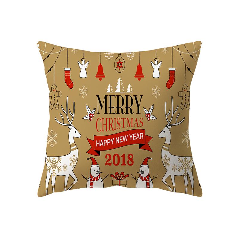 Cute Elk Christmas Theme Print Pattern Cushion Cover Home Living Room Sofa Decoration Square Polyester Pillow Pillow Cover