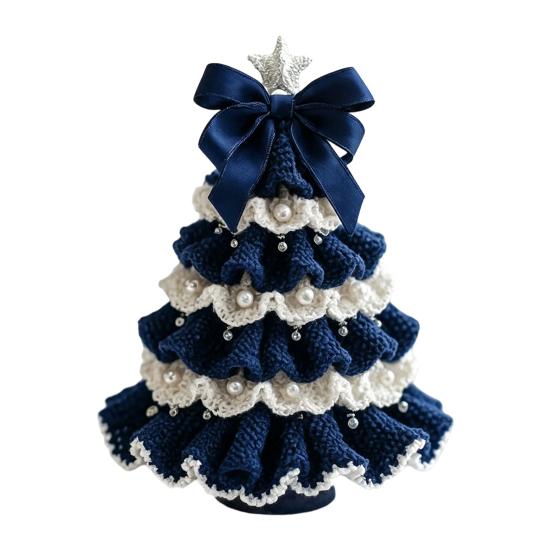 Decorative Yarn Tree for Bookshelves DIY Crochet Christmas Kit,Beginner-Friendly Xmas Craft Kit with Bow Complete Starter And Faux Pearl Embellishment