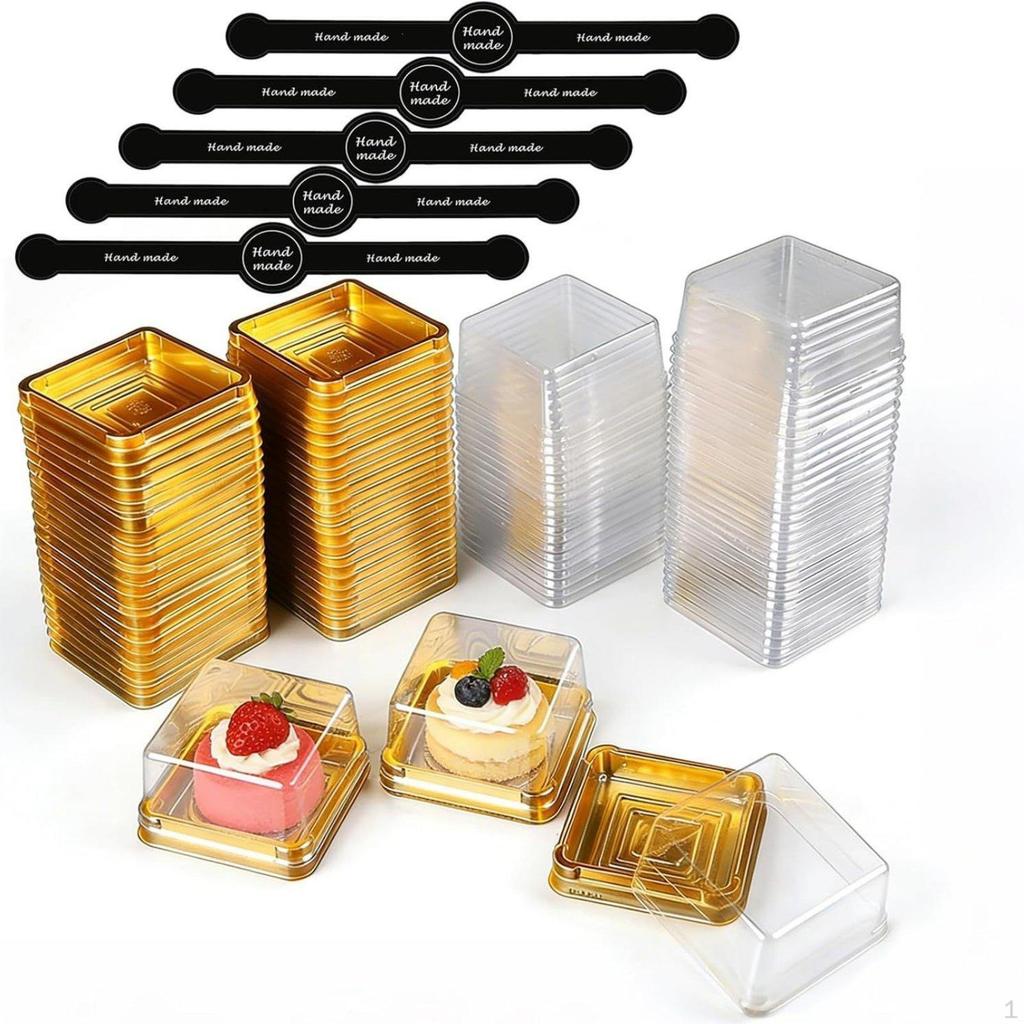 50 Pieces Small Dessert Box Handmade Stickers Included Mooncake Dome Clear Lid Container