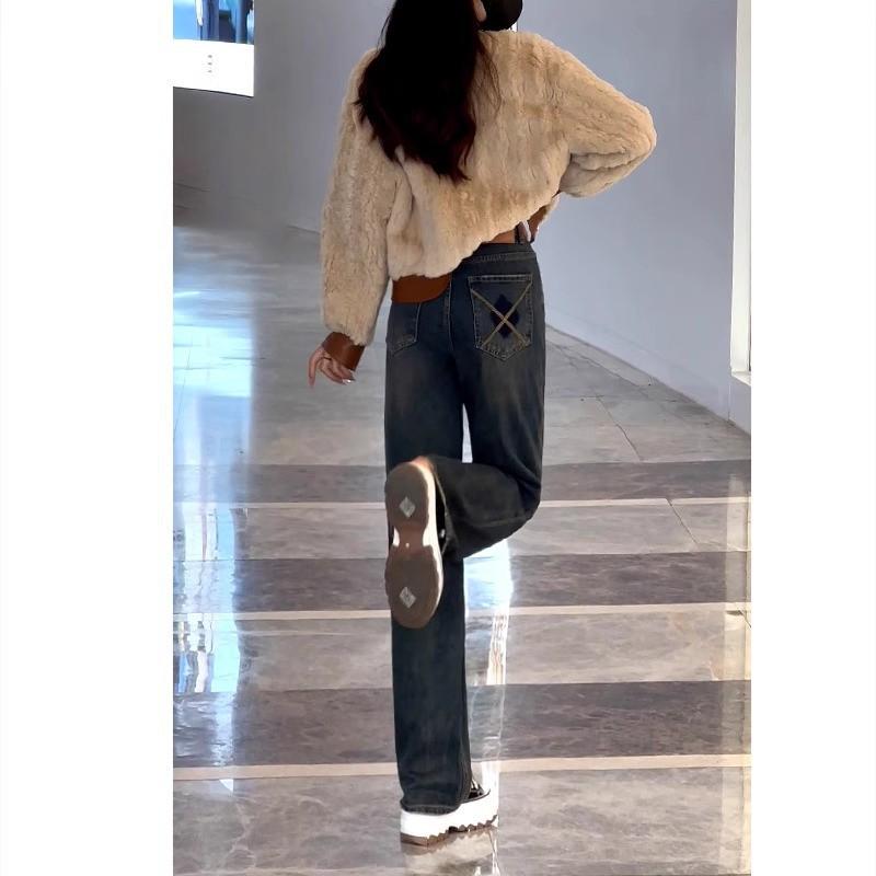 Women's Cement Gray Distressed High-Waist Straight-Leg Jeans