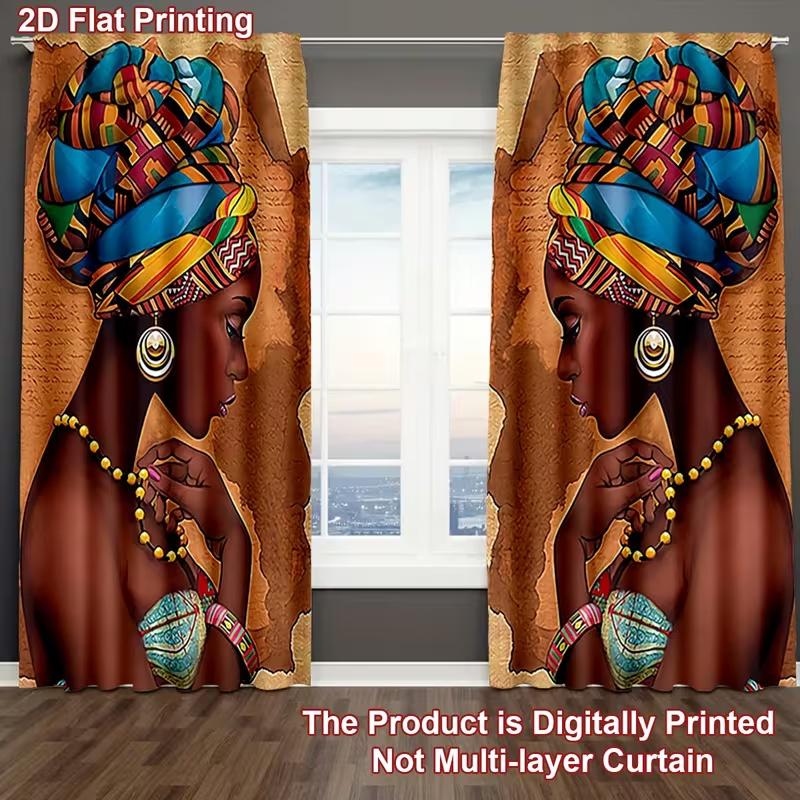 2 Pcs African beauty print curtains,suitable for bedroom,living room kitchen decoration,home decoration,window decoration