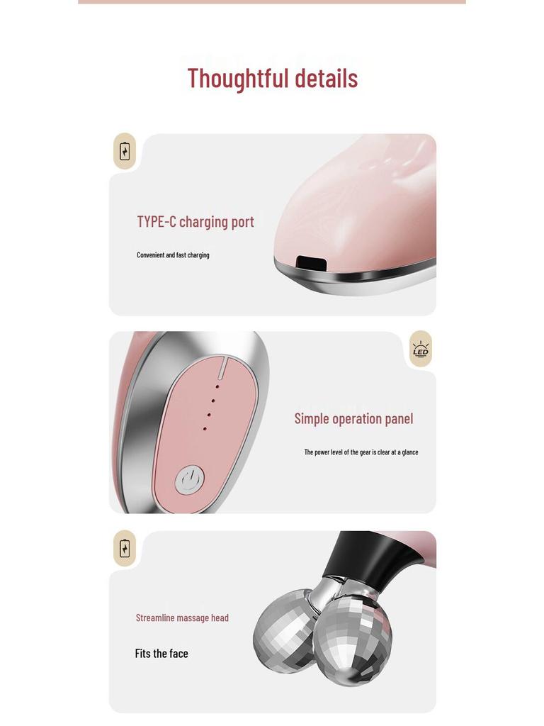 V-Face Microcurrent Facial Lifting Roller - High-Frequency Double Ball Massager