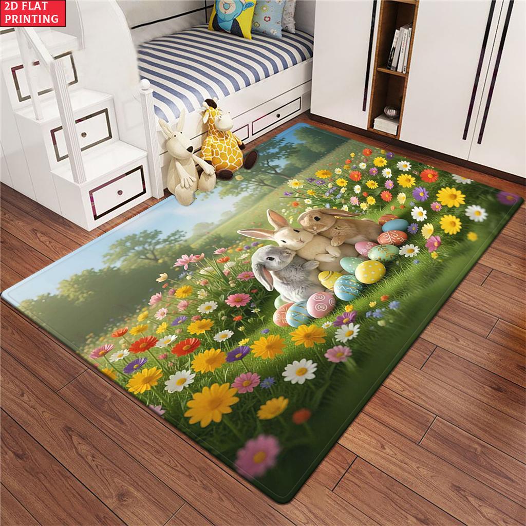 Sweet Easter Bunny Large Room Carpet Non Slip Cartoon Kids Bedroom Living Room Floor Mat Home Decor Children's Play Carpet