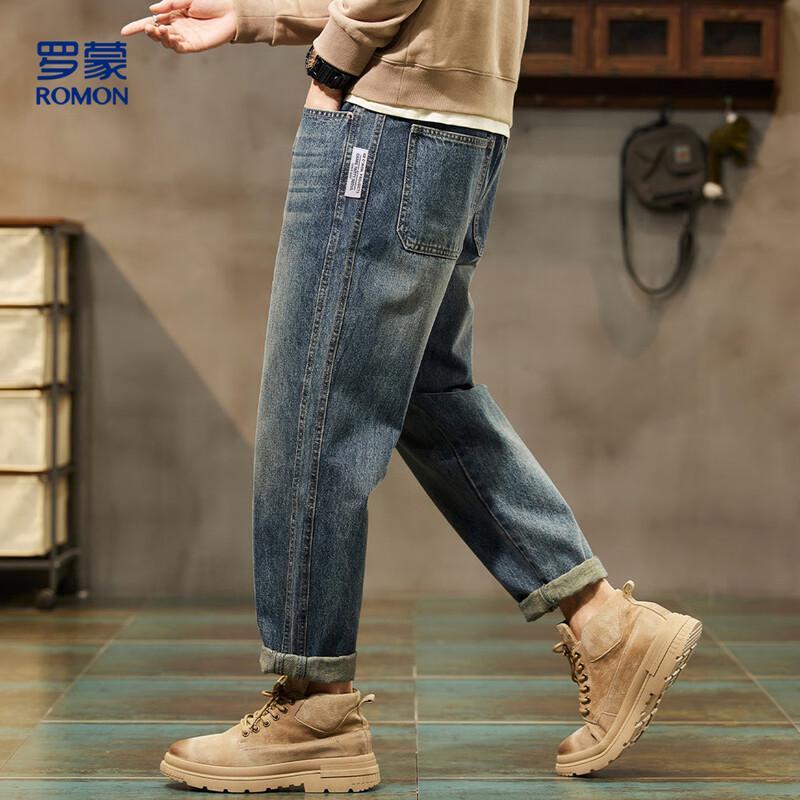 Romon Men s Side Patchwork Loose Fit Straight Jeans 31