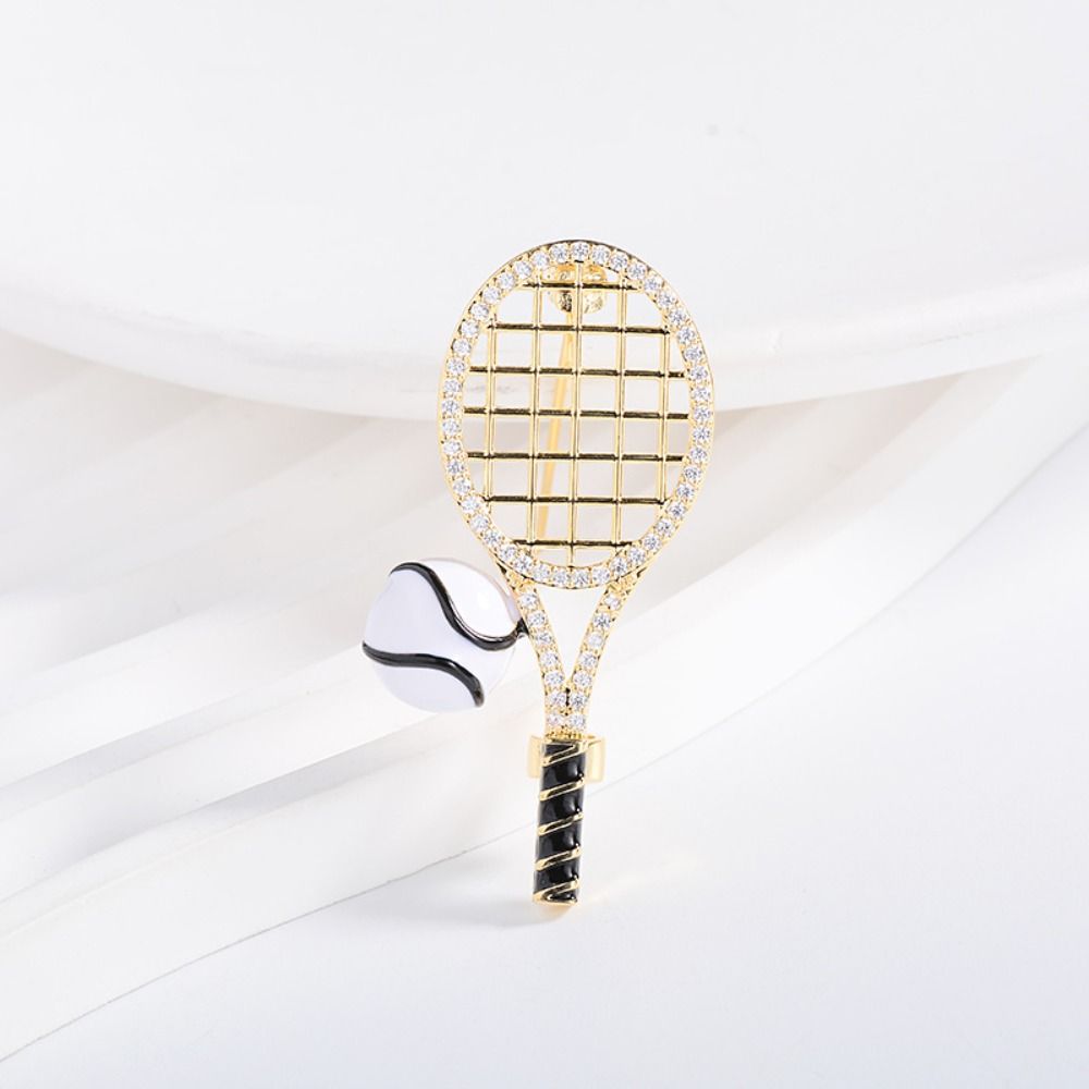 Zircon Enamel Metal Clothes Pin Rhinestone Gold Brooch Fashion Tennis Racket Brooch  Gift