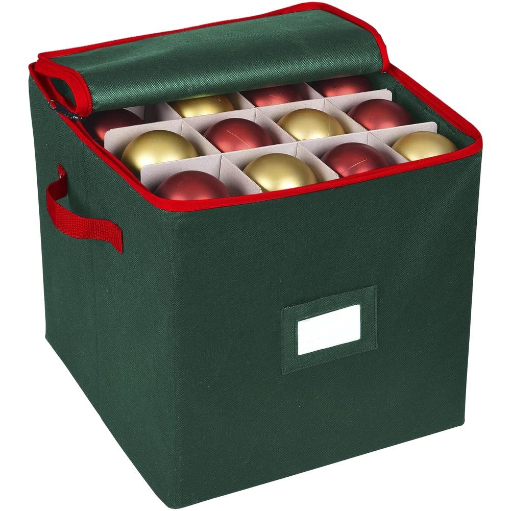 

600D Oxford Cloth Christmas Bauble Storage Box with 64 Divided Grids and Zipper Closure for Ornament Protection and Organization зелёный