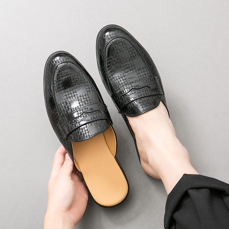 Foot fitting room half-drag leather shoes men without heels lazy pointed leather shoes British style bag head half-drag sandals
