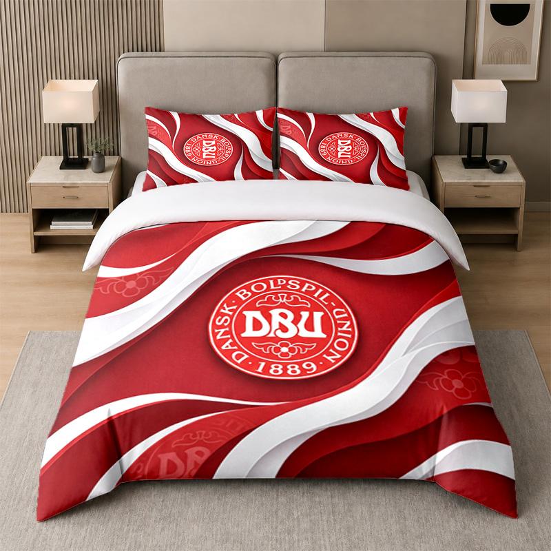 3Pcs Bedding SetDenmark Football Soft Bed Sheet and Two Pillowcases Home Bedroom Decor