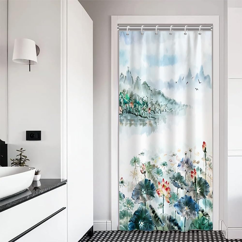 Green Bamboo Shower Curtain Bamboo 3D Printed Outdoor Bathroom Curtain Japanese Asian Zen Spa Spring Botanical Waterproof Fabric