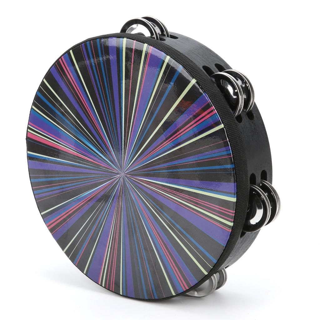 Hand Tambourine Double Row Percussion Polyester Drum Skin Solid Wood Instrument 8‑inchColorful Rays