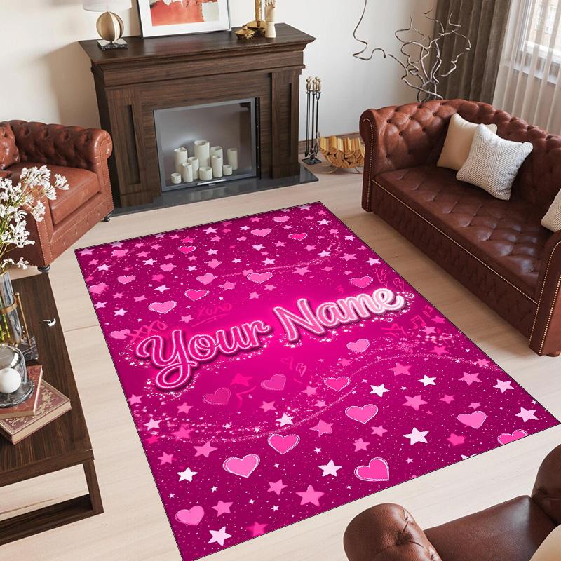 Valentine Love Theme Crystal Velvet Rug Personalized Custom Name Text Soft Floor Mat Home Decor