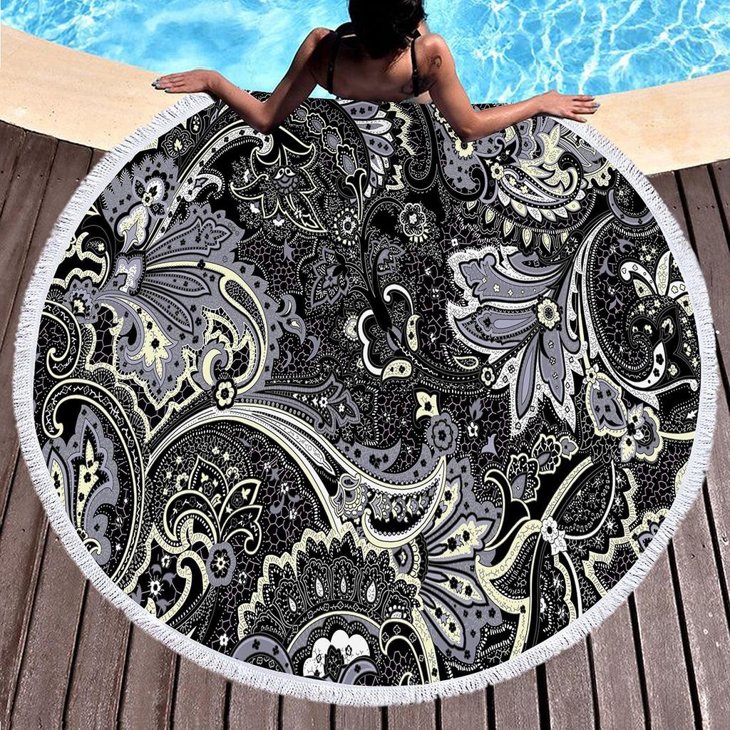 Vintage Floral Round Beach Towel,Microfiber Boho Beach Blanket Sand Free Quick Dry Bath Towel Absorbent Meditation Rug Yoga Mat
