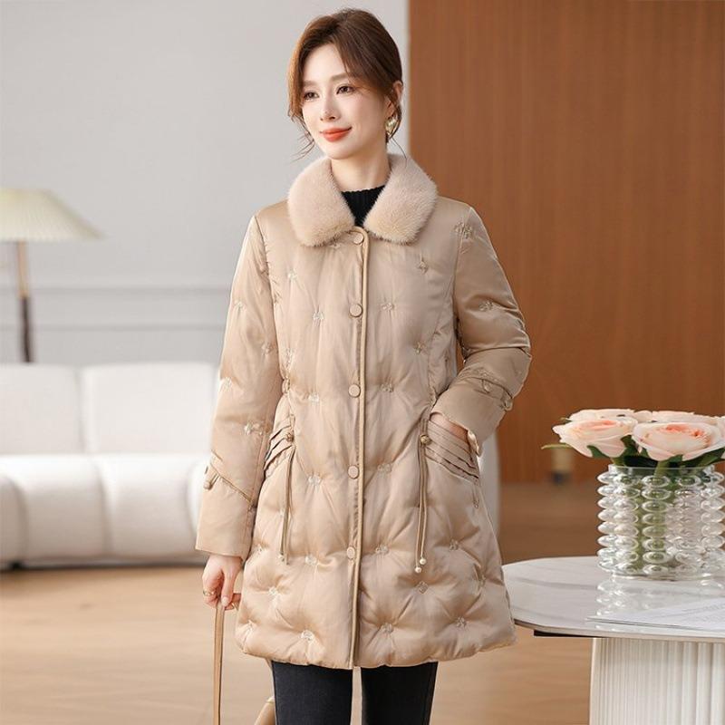 

White duck down winter coat thickened and warm 0 women s new down jacket medium and long 5XL [recommended 150-80kg] хаки