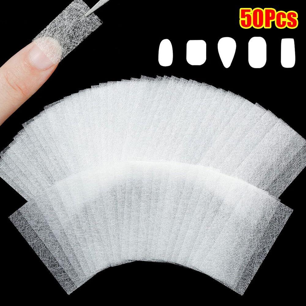 50Pcs UV Gel French Form Wrap Non-woven Glass Fiber Paper Durable Silk Fiberglass Nail Extension