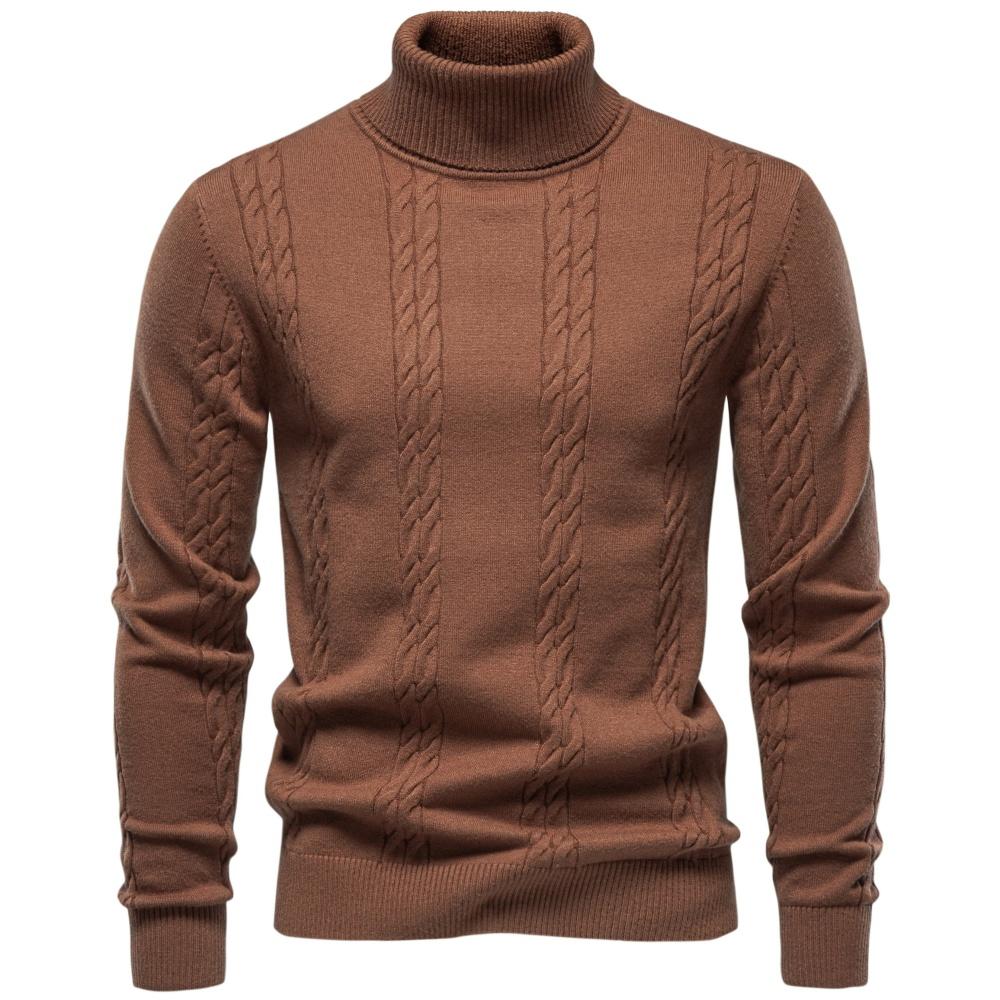 AIOPESON Herren Rollkragenpullover Zopfmuster Strickware Rippbündchen Pullover Smart Casual Business Warm Herbst Winter