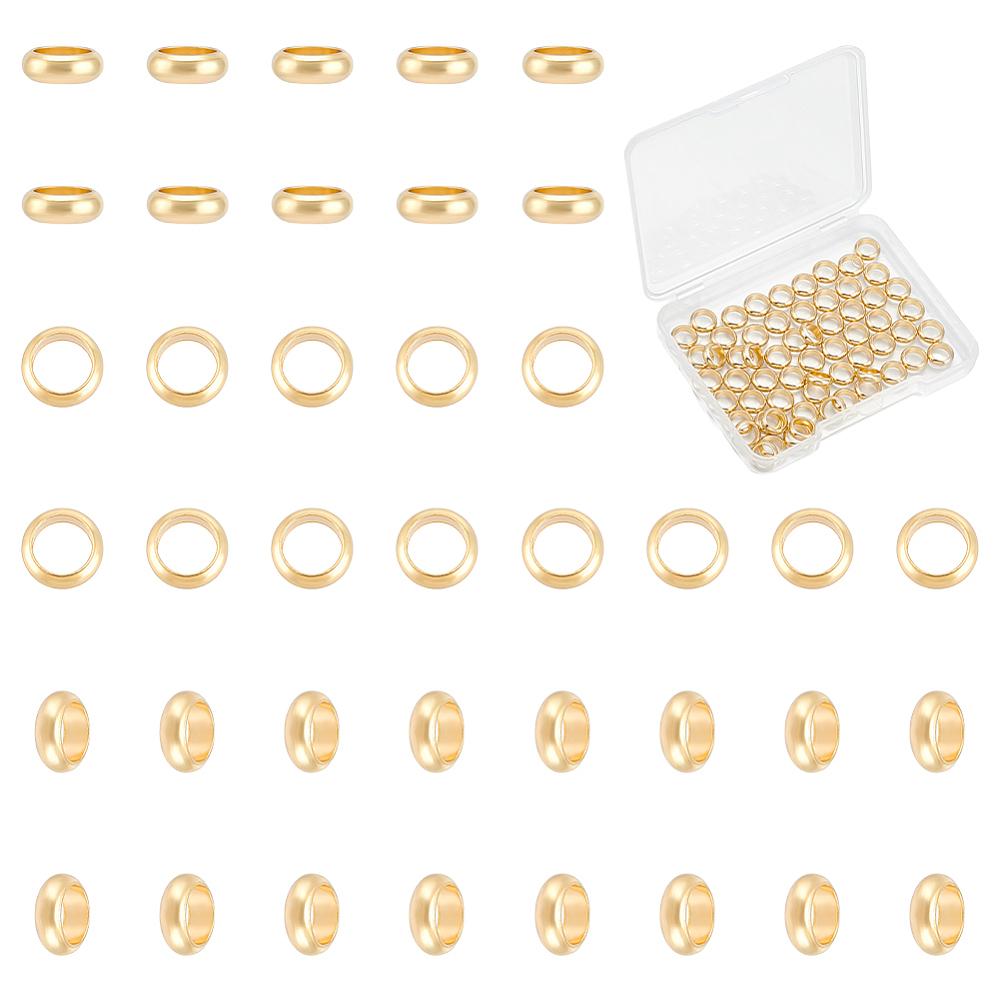 60Pcs Ring Brass Beads, Large Hole Beads, Real 18K Gold Plated, 7x3mm, Hole: 5mm
