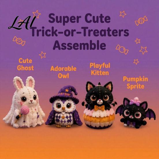 Patchwork Tier-Set Halloween Freunde Set DIY Nähen Machen 4 Zubehörteile Enthalten Entzückende Charaktere Basteln für Anfänger Handgemachtes Geschenk Feiertag