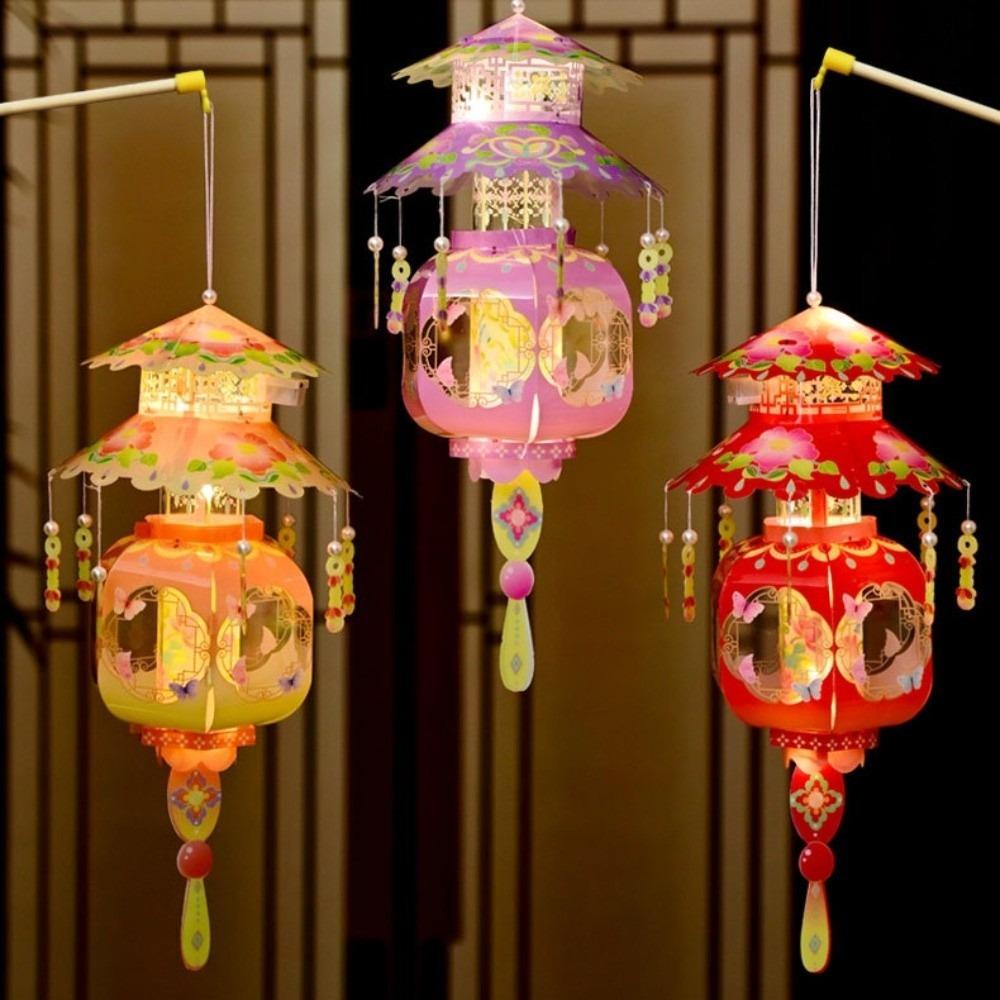 Lightweight DIY Craft Material Kit Pagoda Hanging LED Lantern Portable Handheld Lantern  Home Decor