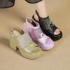 10.5CM ultra-high heel platform temperament sandals 2025 spring new open-toed thick heel splicing one-pedal women's shoes