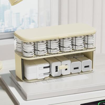 Stackable Cable Organizer Storage Plastic Storage Lid Wire Management Case with Box Double-Layer Box with Drawer