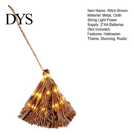 Rustic Farmhouse Fall Decorations 5.5 Ft Giant Light-up Witch Broom, Vintage Twig Broom with String Light, Unique Autumn Holiday Gift Decoration
