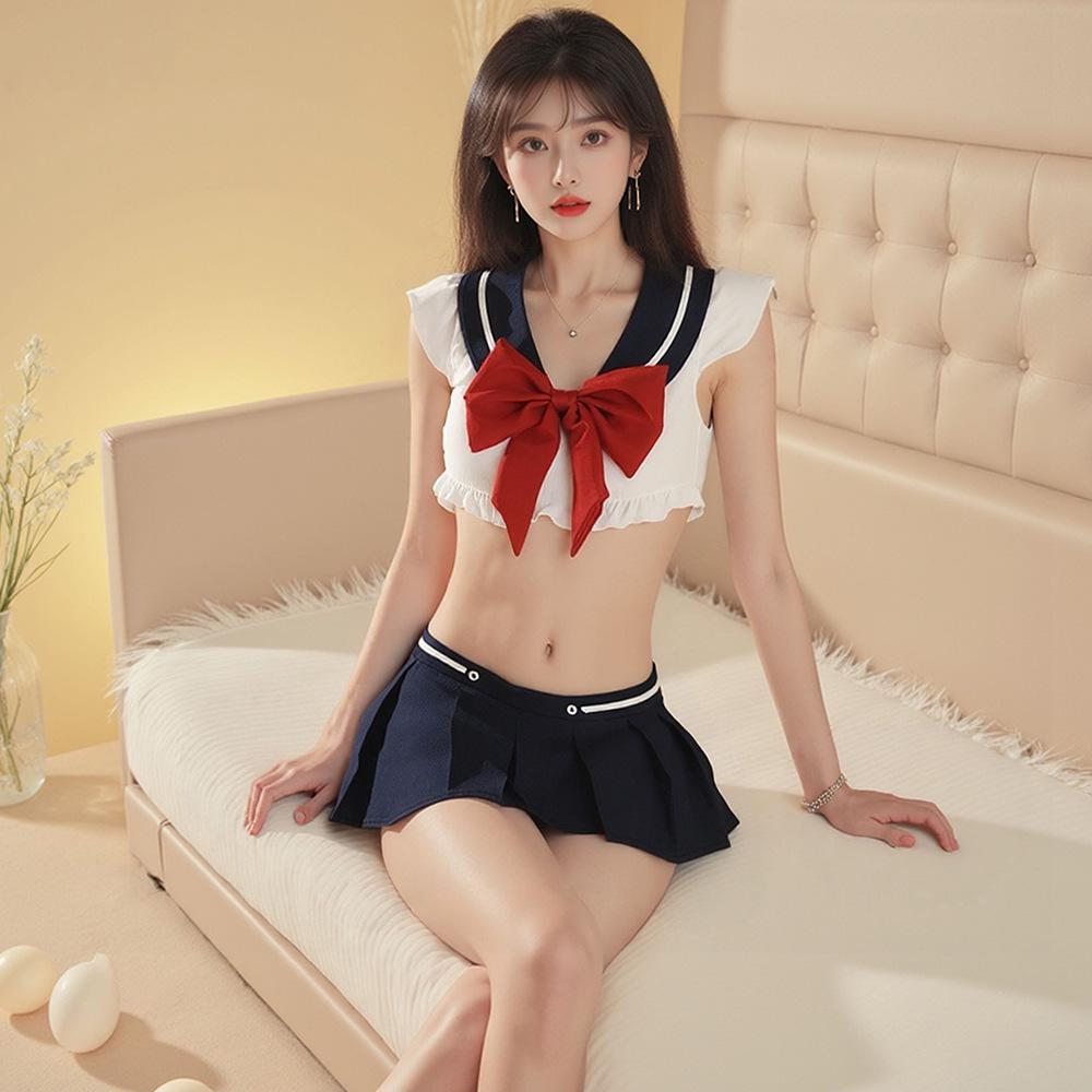 Sexy Sailor Suit Set: Blue Bow Lingerie for Nightclubs & Campus Temptation